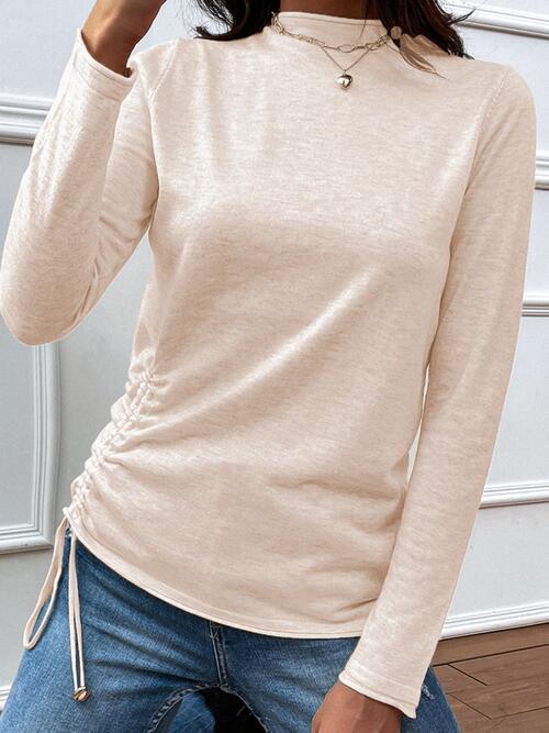 Drawstring Mock Neck Long Sleeve T-Shirt BLUE ZONE PLANET