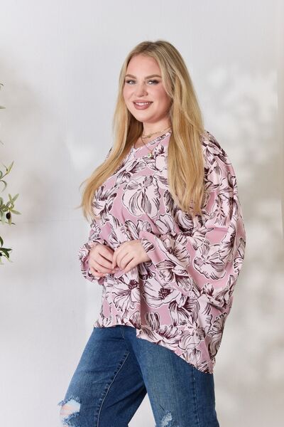 Blue Zone Planet |  Heimish Full Size Floral V-Neck Balloon Sleeve Blouse BLUE ZONE PLANET