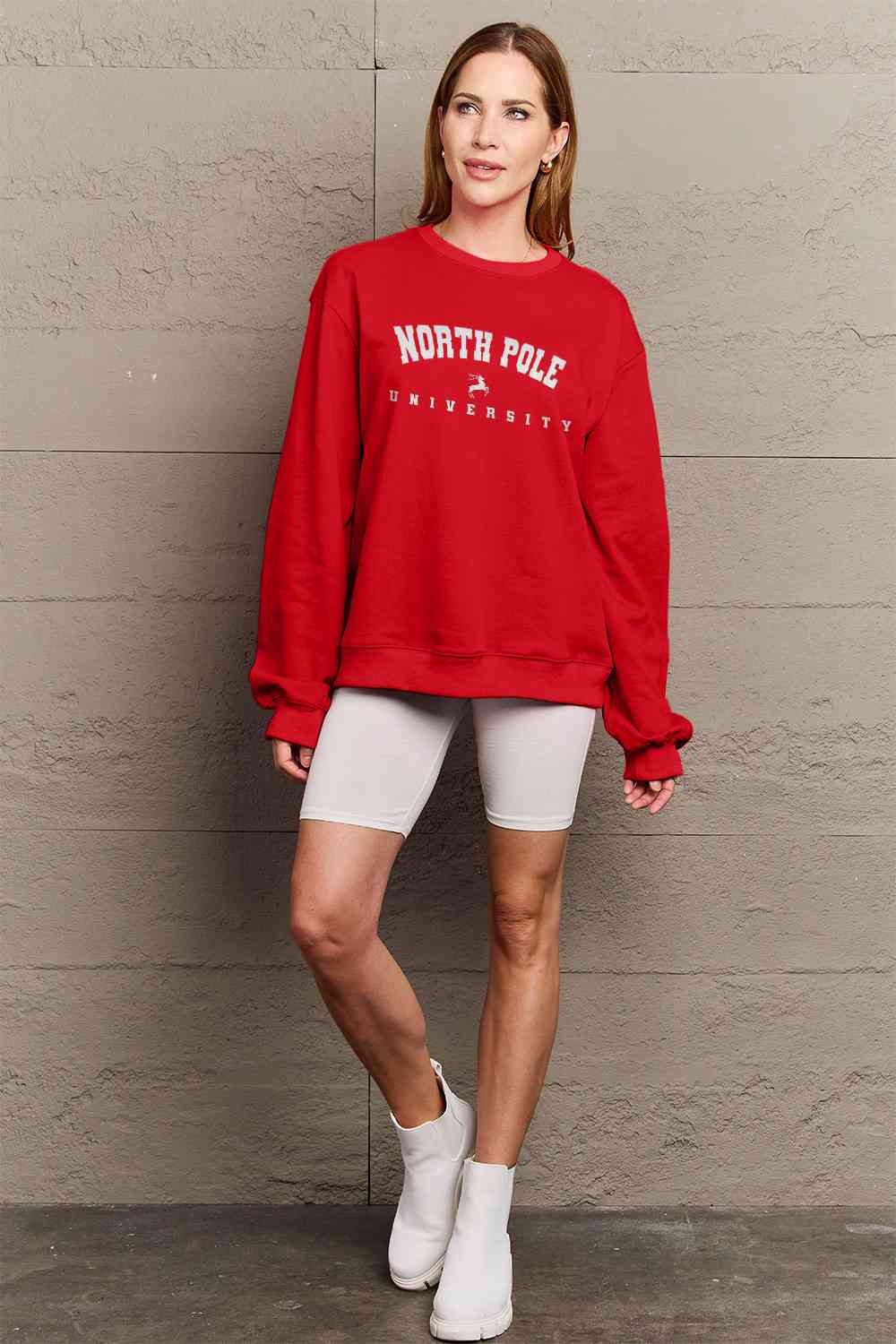 Simply Love Full Size NORTH POLE UNIVERSITY Graphic Sweatshirt BLUE ZONE PLANET