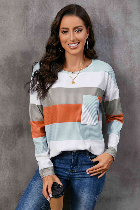 Wide Stripe Top with Pocket BLUE ZONE PLANET