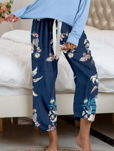 Blue Zone Planet |  Round Neck Top and Printed Pants Lounge Set BLUE ZONE PLANET