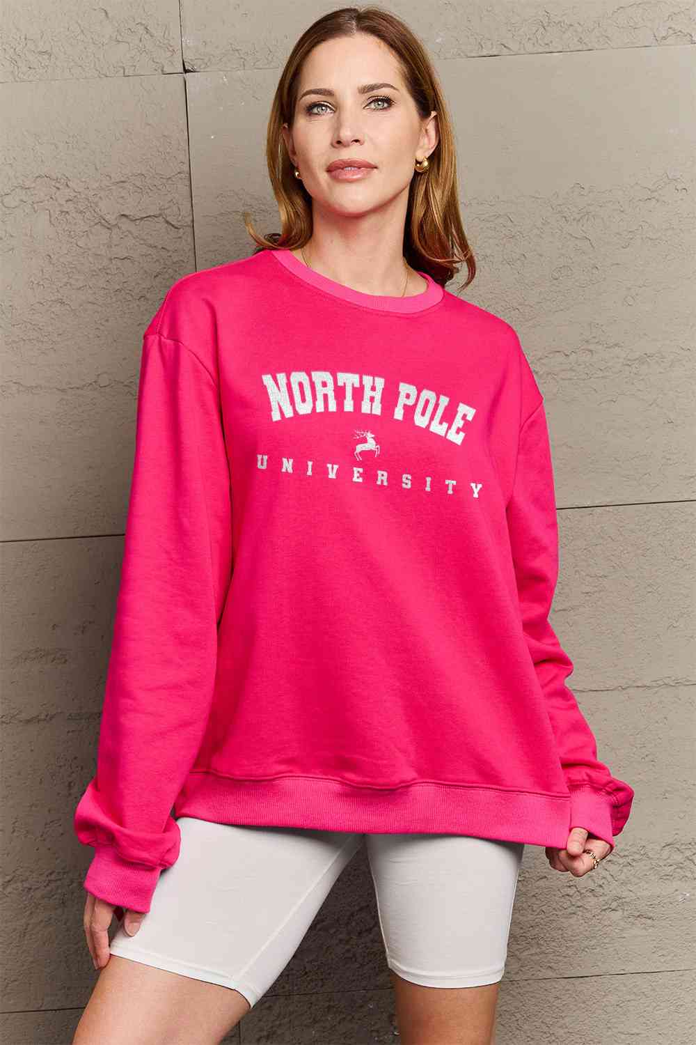 Simply Love Full Size NORTH POLE UNIVERSITY Graphic Sweatshirt BLUE ZONE PLANET