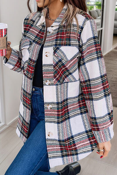 Plaid Pocketed Button Up Jacket-TOPS / DRESSES-[Adult]-[Female]-2022 Online Blue Zone Planet