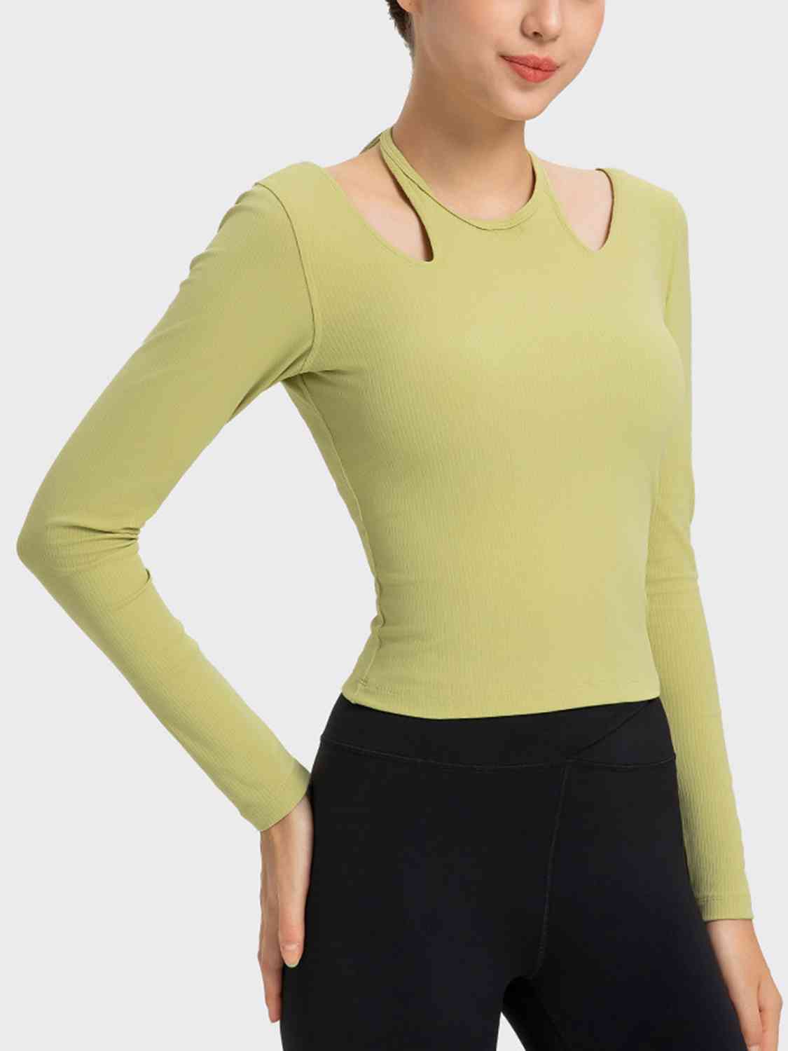 Halter Neck Long Sleeve Sporty Top BLUE ZONE PLANET