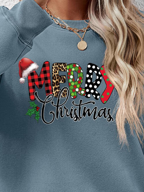 MERRY CHRISTMAS Round Neck Dropped Shoulder Sweatshirt BLUE ZONE PLANET