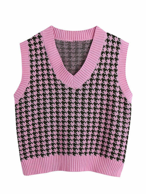 Houndstooth V-Neck Sweater Vet BLUE ZONE PLANET