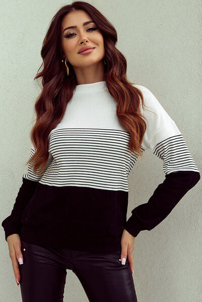 Striped Dropped Shoulder Long Sleeve T-Shirt Trendsi