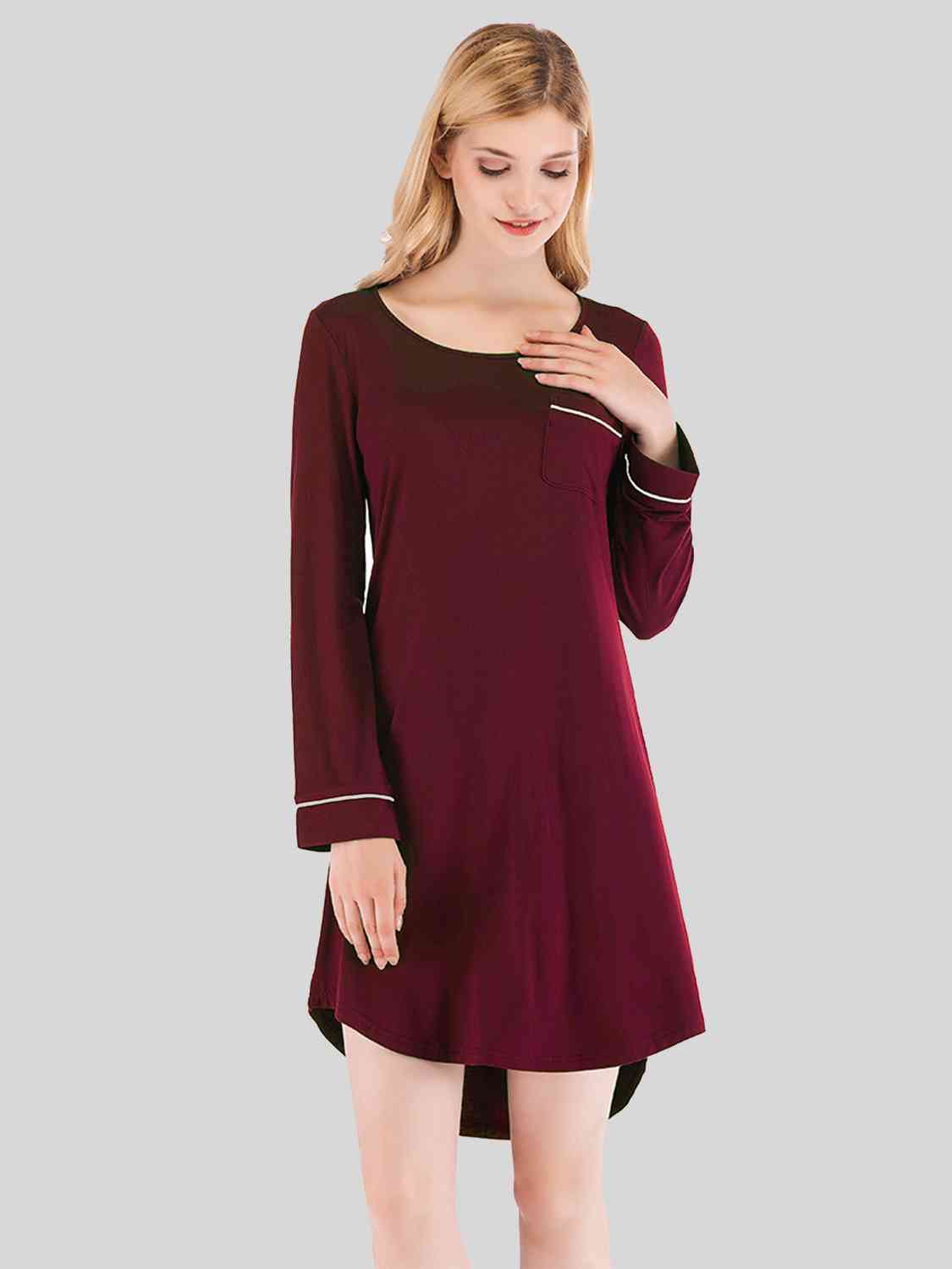 Round Neck Night Dress with Pocket BLUE ZONE PLANET