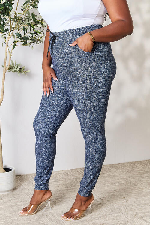 LOVEIT Heathered Drawstring Leggings with Pockets BLUE ZONE PLANET