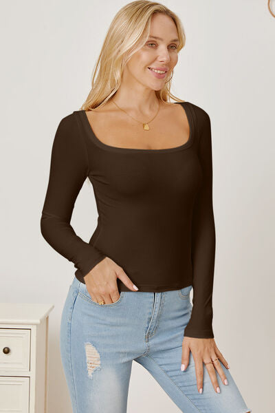 Square Neck Long Sleeve T-Shirt Trendsi