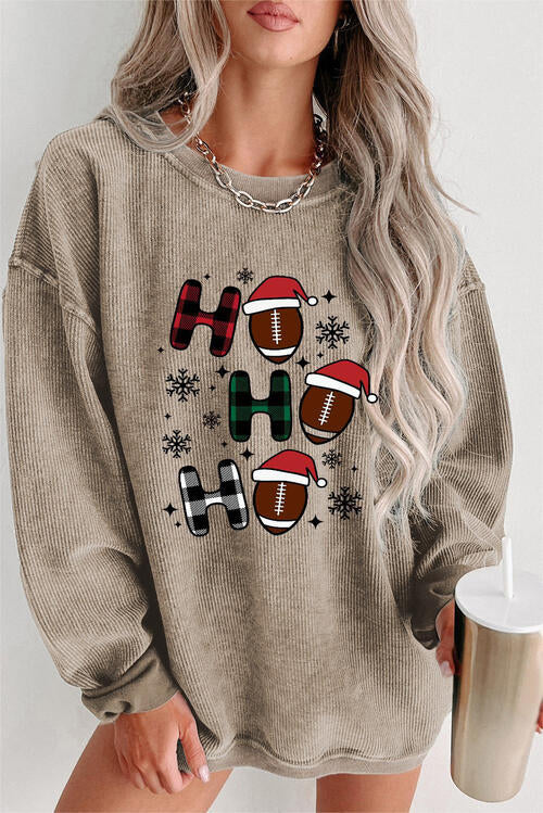 HO HO HO Graphic Ribbed Sweatshirt BLUE ZONE PLANET