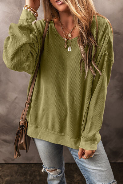 Round Neck Dropped Shoulder Sweatshirt-TOPS / DRESSES-[Adult]-[Female]-2022 Online Blue Zone Planet