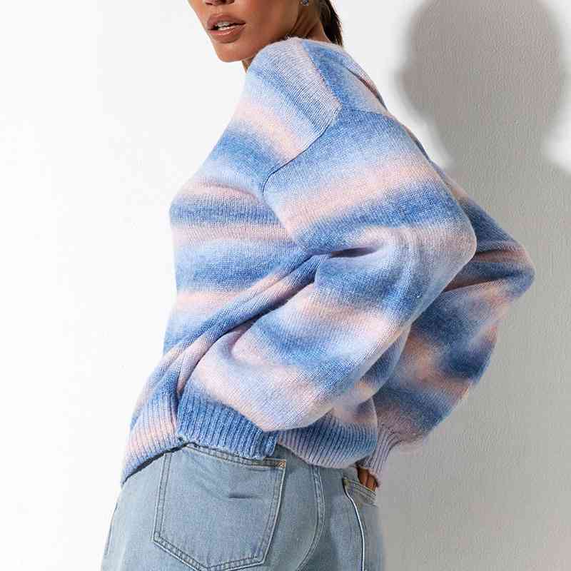 Gradient Round Neck Long Sleeve Sweater BLUE ZONE PLANET