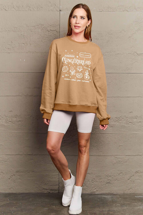 Simply Love Full Size GINGERBREAD Long Sleeve Sweatshirt BLUE ZONE PLANET