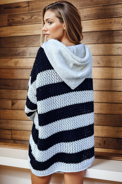 Striped Hooded Mini Sweater Dress BLUE ZONE PLANET