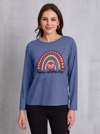 Blue Zone Planet |  HAPPY VALENTINE'S DAY Round Neck Long Sleeve T-Shirt BLUE ZONE PLANET