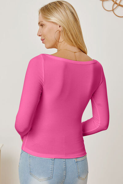 Square Neck Long Sleeve T-Shirt Trendsi