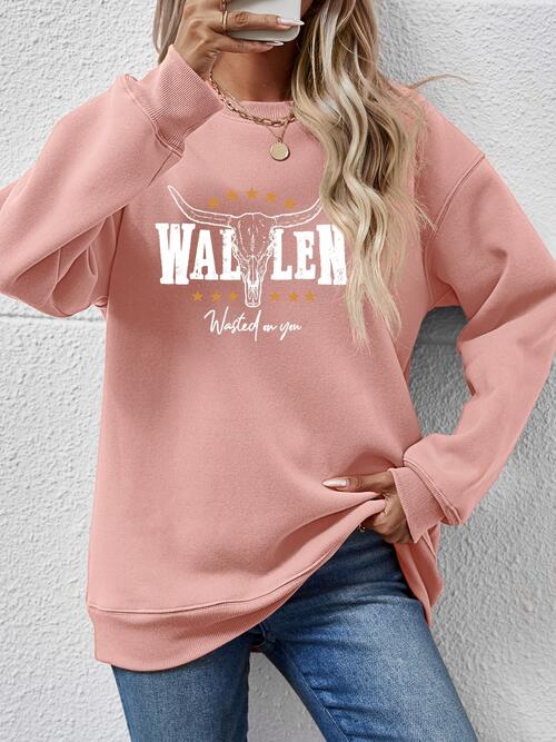 Graphic Round Neck Dropped Shoulder Sweatshirt BLUE ZONE PLANET