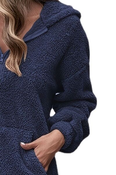 Half Zip Dropped Shoulder Oversized Hoodie-TOPS / DRESSES-[Adult]-[Female]-2022 Online Blue Zone Planet