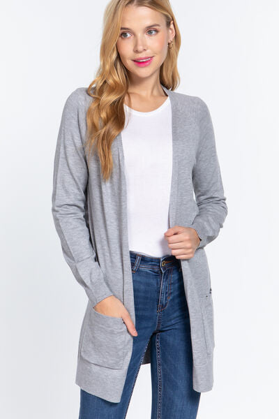 ACTIVE BASIC Open Front Long Sleeve Cardigan BLUE ZONE PLANET