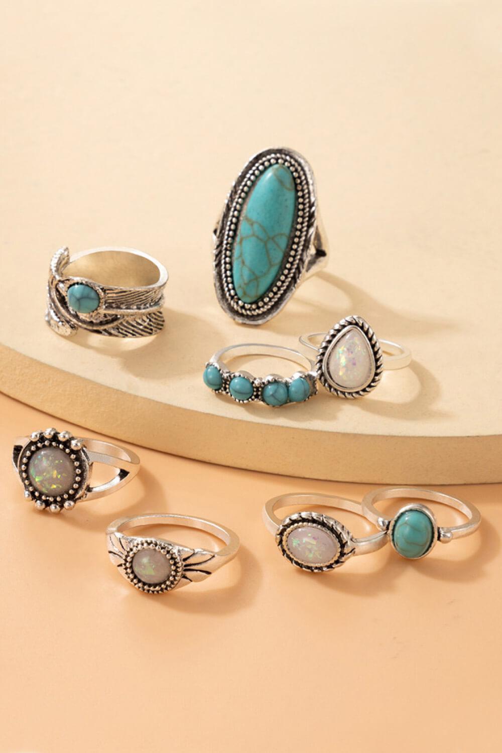 8-Piece Artificial Turquoise Ring Set BLUE ZONE PLANET