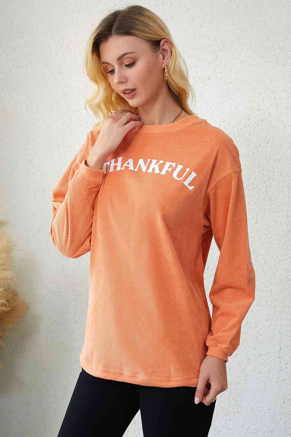 THANKFUL Graphic Round Neck Long Sleeve Sweatshirt BLUE ZONE PLANET