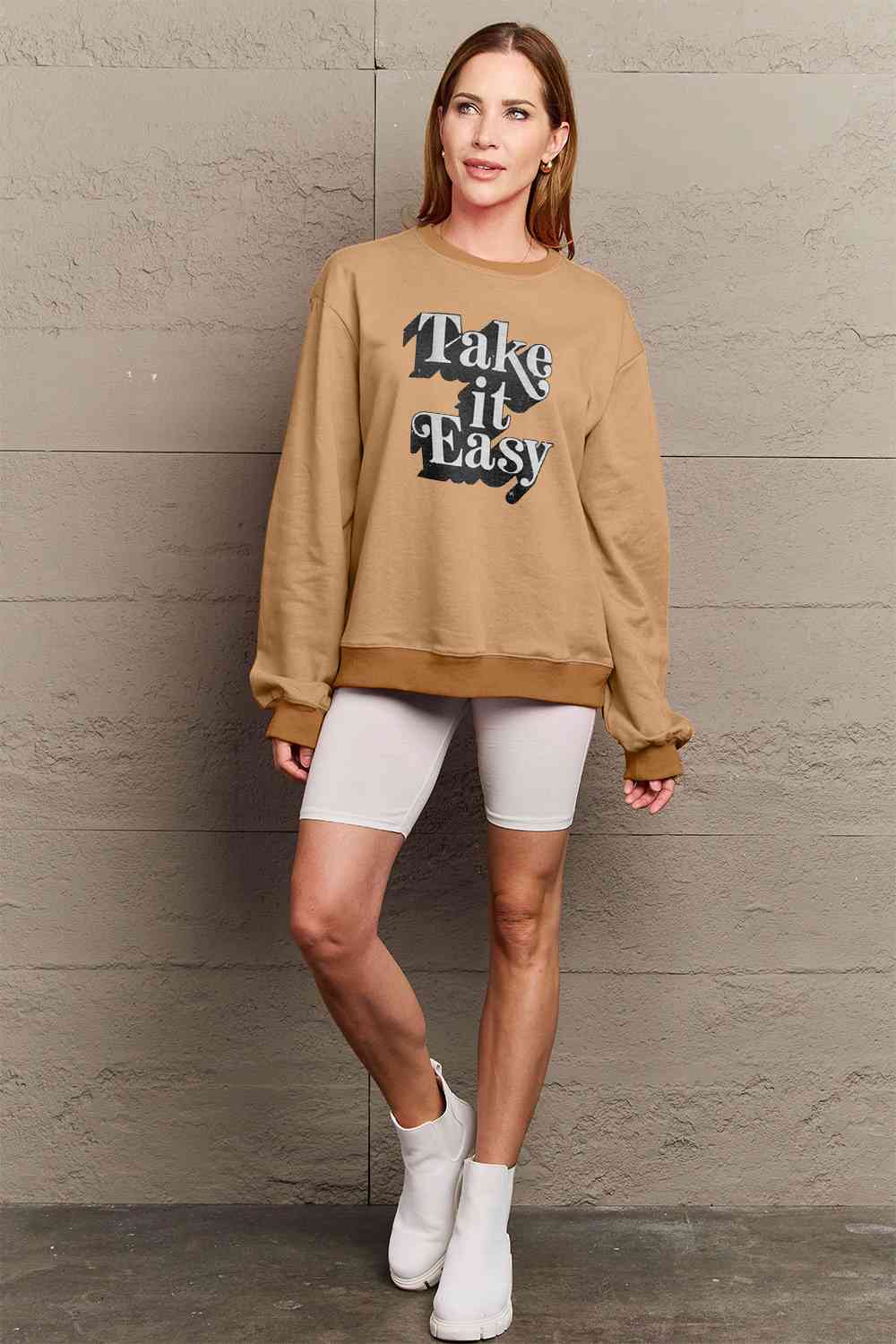 Simply Love Full Size TAKE IT EASY Graphic Sweatshirt BLUE ZONE PLANET