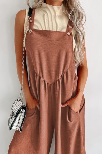 Waffle-knit Wide Leg Overall with Pockets Trendsi