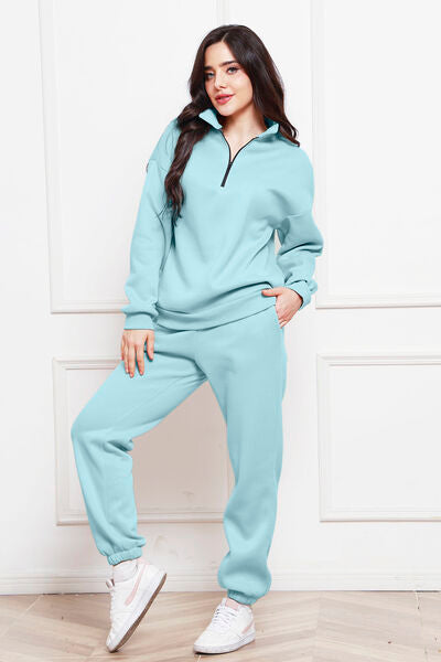 Blue Zone Planet |  Half Zip Long Sleeve Sweatshirt and Pants Set BLUE ZONE PLANET