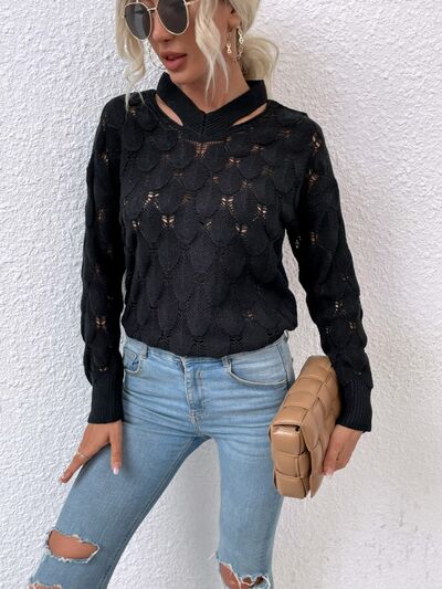 Blue Zone Planet |  Openwork Cutout Dropped Shoulder Sweater BLUE ZONE PLANET