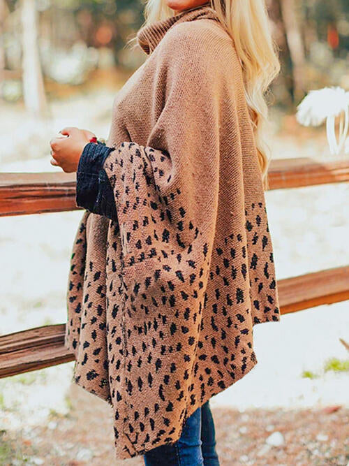 Leopard Turtleneck Poncho BLUE ZONE PLANET