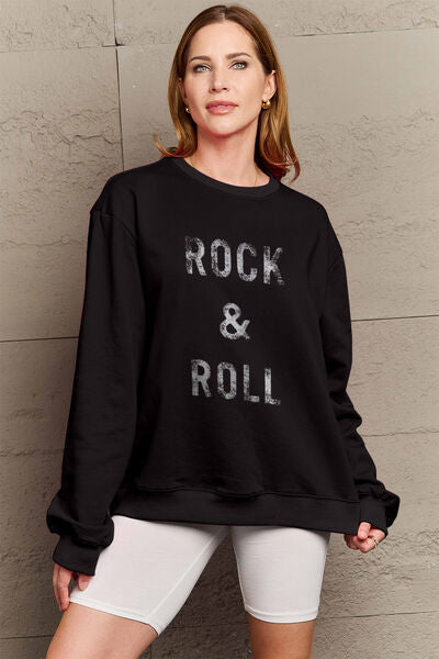 Blue Zone Planet |  Simply Love Full Size ROCK & ROLL Round Neck Sweatshirt BLUE ZONE PLANET