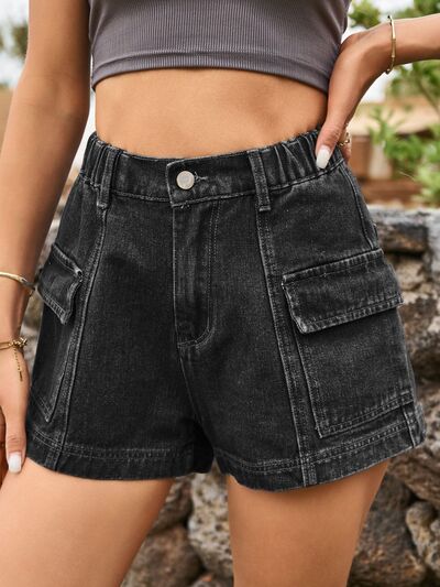 Blue Zone Planet |  High Waist Denim Shorts with Pockets BLUE ZONE PLANET