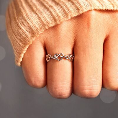 Knotted Hearts 925 Sterling Silver Open Ring-RINGS-[Adult]-[Female]-Silver-7-2022 Online Blue Zone Planet