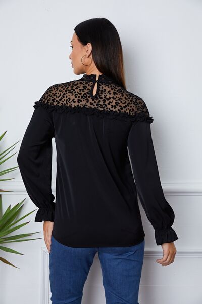 Leopard Frill Flounce Sleeve Blouse Trendsi