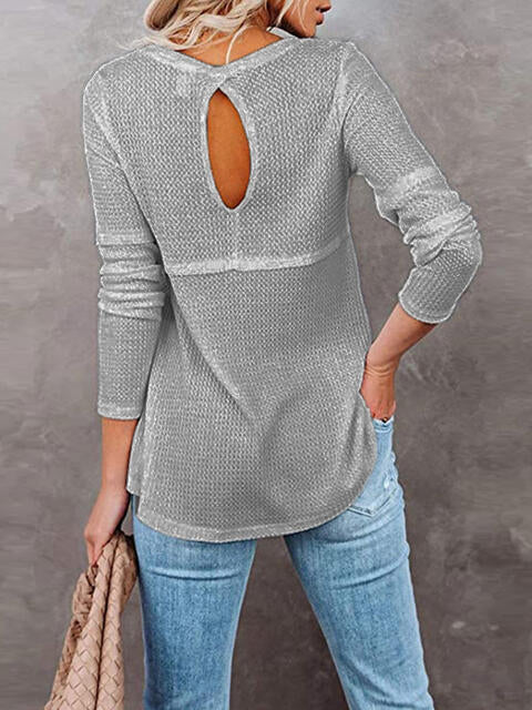 Cutout Round Neck Long Sleeve T-Shirt BLUE ZONE PLANET