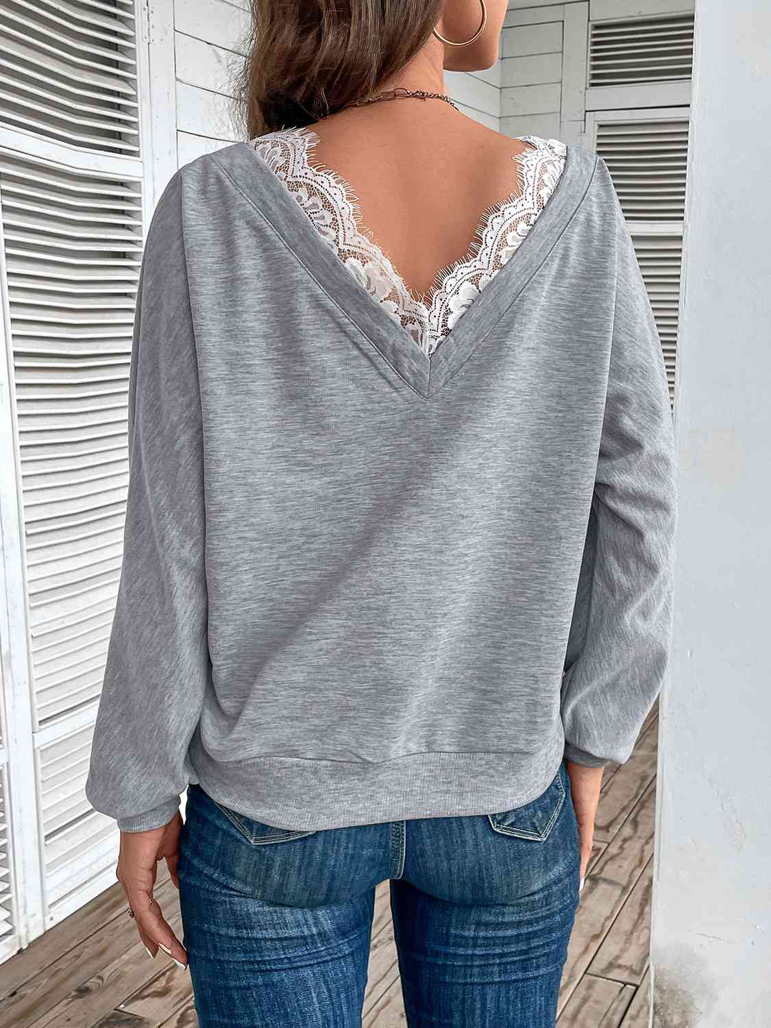 Lace Detail Long Sleeve Top BLUE ZONE PLANET