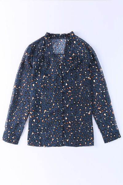 Leopard V-Neck Long Sleeve Shirt BLUE ZONE PLANET