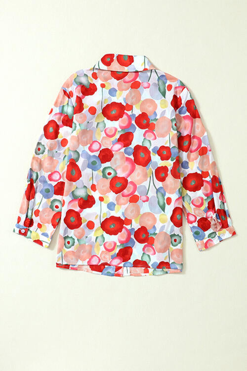 Floral Collared Neck Button Down Shirt BLUE ZONE PLANET