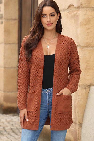 Open Front Dropped Shoulder Cardigan with Pockets Trendsi