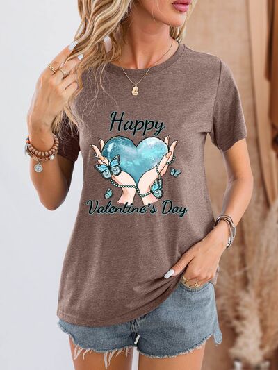 Blue Zone Planet |  HAPPY VALENTINE'S DAY Round Neck Short Sleeve T-Shirt BLUE ZONE PLANET