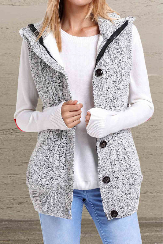 Button and Zip Closure Hooded Sweater Vest BLUE ZONE PLANET