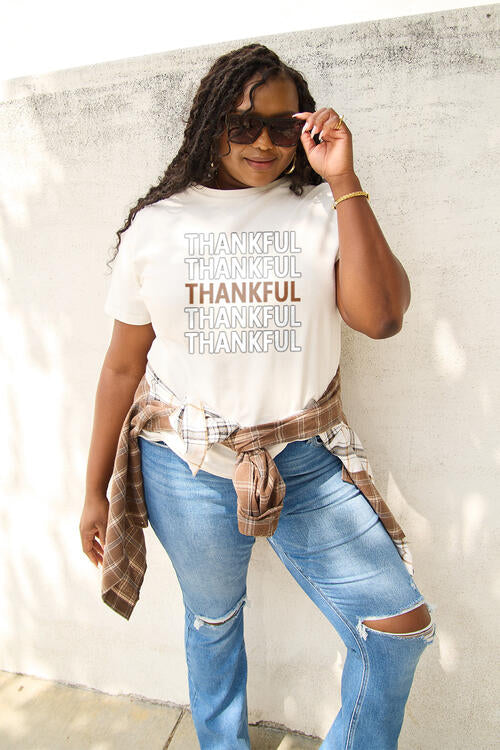 Simply Love Full Size THANKFUL Short Sleeve T-Shirt BLUE ZONE PLANET