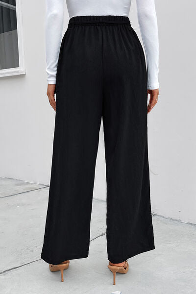 High Waist Ruched Tie Front Wide Leg Pants BLUE ZONE PLANET