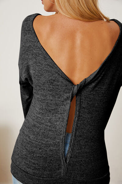 Boat Neck Backless Dropped Shoulder T-Shirt Trendsi