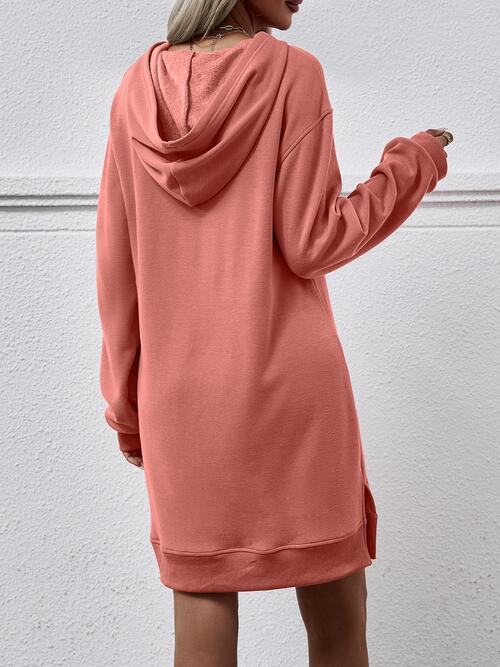 Slit Long Sleeve Hooded Dress with Pocket BLUE ZONE PLANET