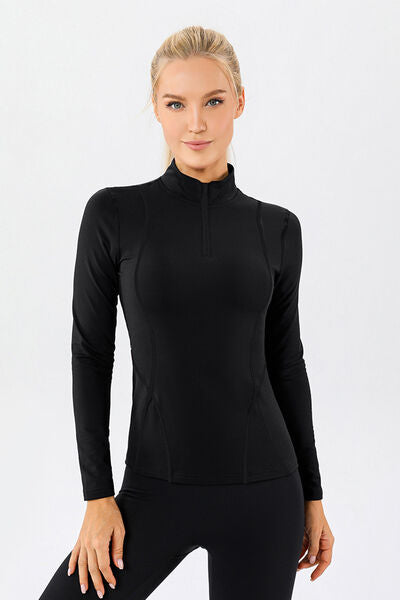 Mock Neck Quarter Zip Active T-Shirt-TOPS / DRESSES-[Adult]-[Female]-Black-S-2022 Online Blue Zone Planet