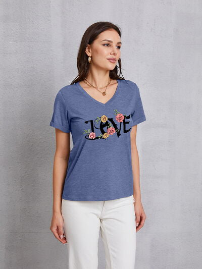 Blue Zone Planet |  LOVE V-Neck Short Sleeve T-Shirt BLUE ZONE PLANET