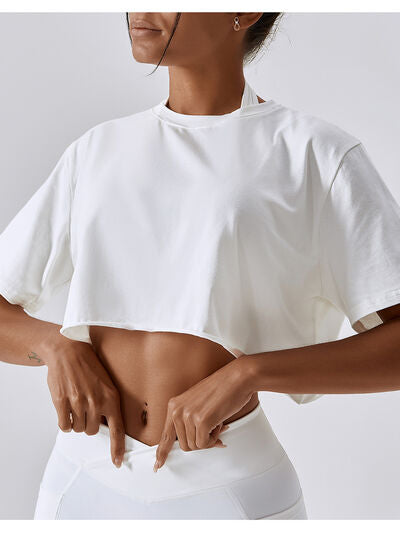 Cropped Round Neck Short Sleeve Active Top Trendsi