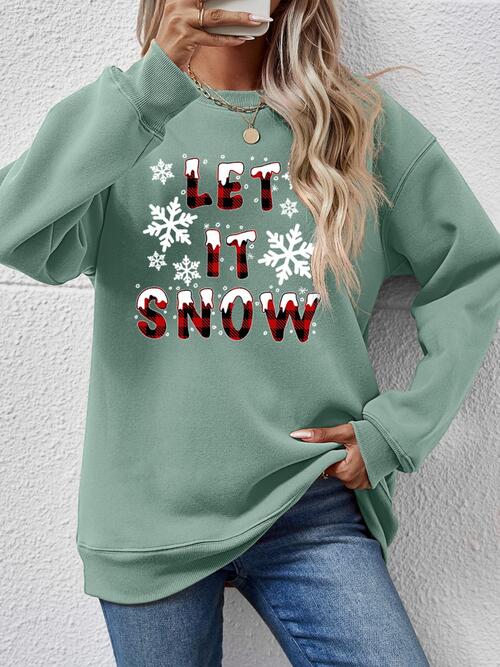 LET IT SNOW Round Neck Long Sleeve Sweatshirt BLUE ZONE PLANET